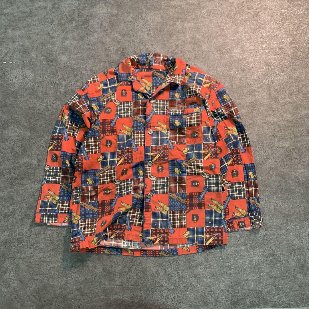 7BS2 【80’s archive】総柄パジャマシャツ 個性的 古着