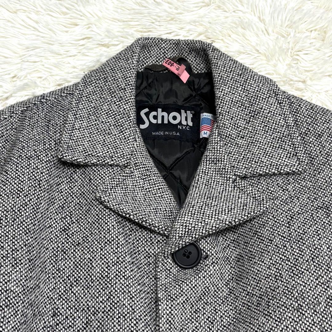 【美品】USA製 Schott 中綿 Pコート キルティング グレー M 【美品】USA製 Schott 中綿 Pコート キルティング グレー M