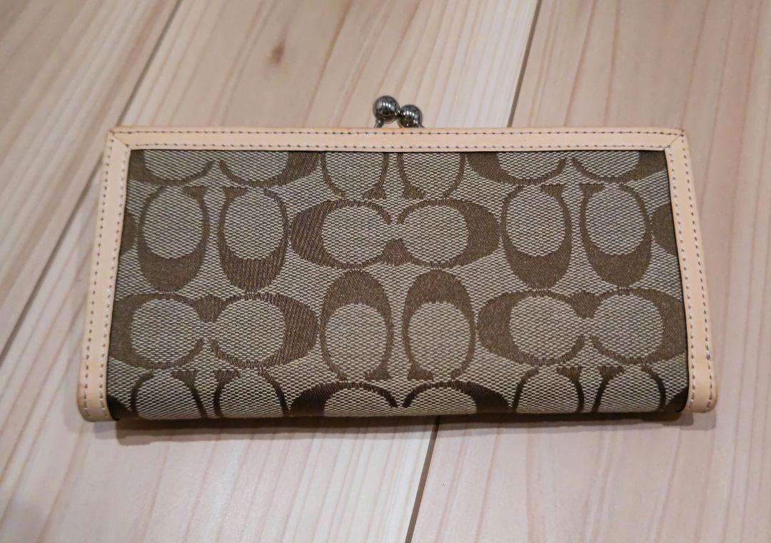 COACH コーチ がま口 長財布 シグネチャー ヌメ革 総柄 箱付き 収納抜群