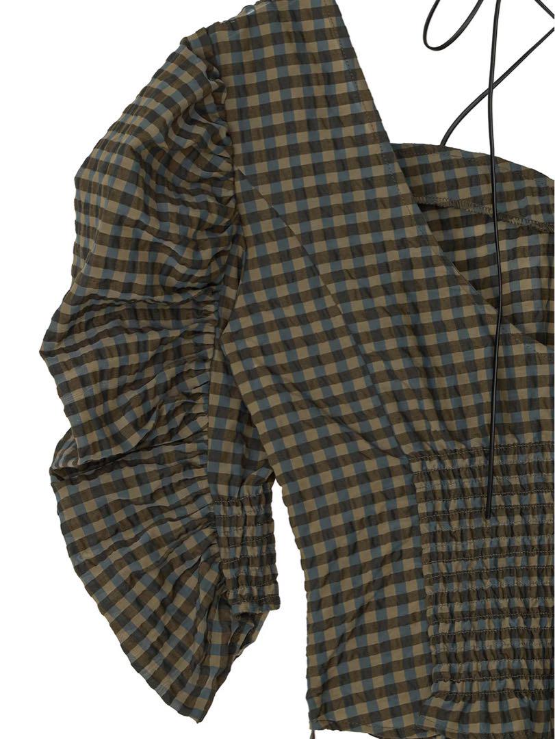 【新品未使用】Ameri／CHECK PUFF SLEEVE TOP