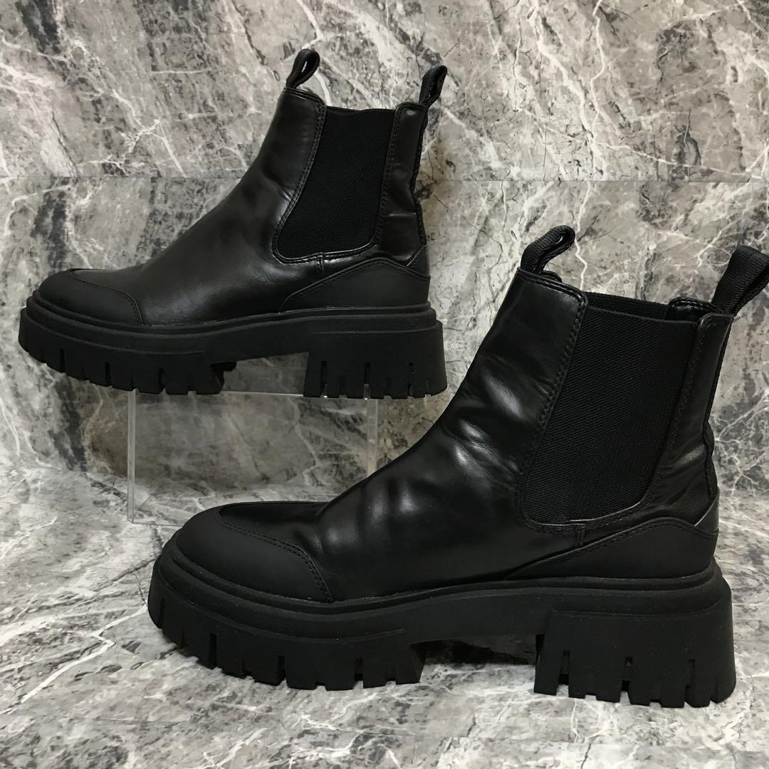 ✨美品✨　ZARA  サイドゴアブーツ ブラック レザー トラックソール 38