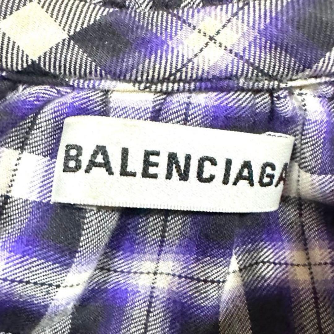BALENCIAGA◆バレンシアガ コットンシャツ チェック パープル フリル