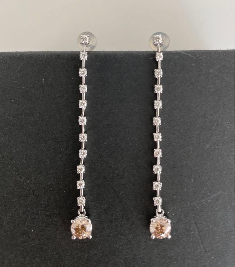 極美品❗️ダイヤブラウンダイヤK18WGロングピアス1.6ct