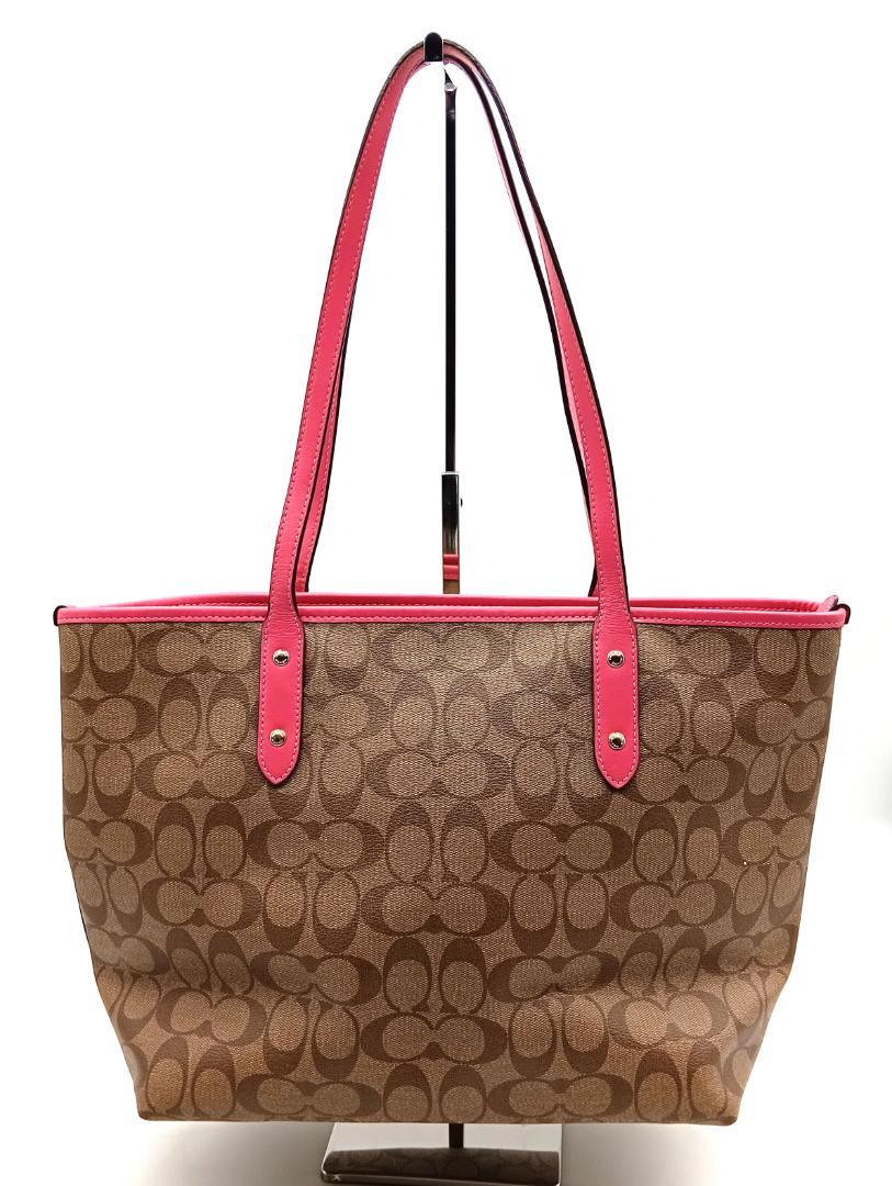 COACH コーチ F58292 シグネチャー トートバッグ ピンク×ブラウン