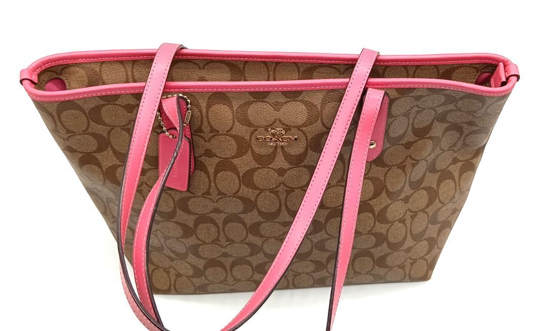 COACH コーチ F58292 シグネチャー トートバッグ ピンク×ブラウン