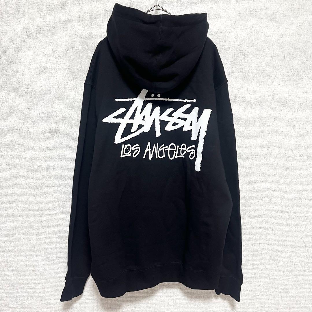 新品 ステューシー ロサンゼルス ロゴ パーカー フーディ 黒 M 裏起毛 画像1