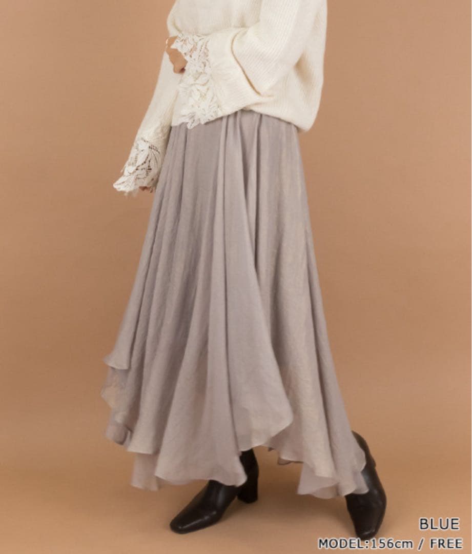 RANDA ラメシースルースカート ブルー グレー アシメ フレアスカート