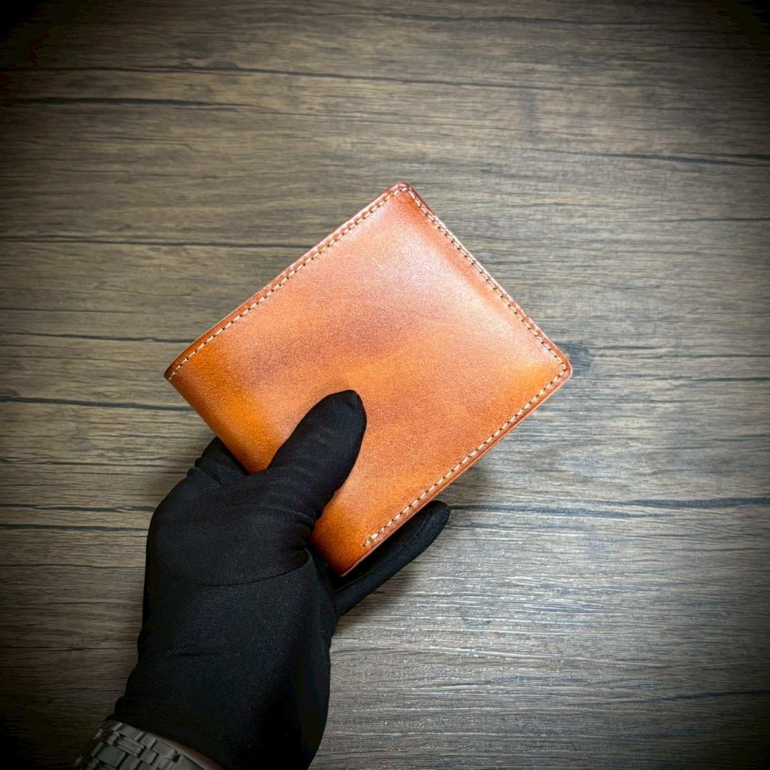 イタリアンレザー 二つ折り 財布 メンズ 財布 ブラウン ハンドメイド 経年変化
