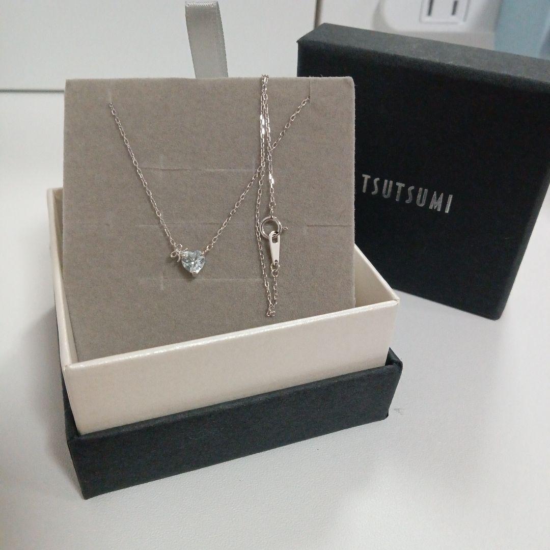 【最終お値引き】TSUTSUMI アクアマリンネックレス ハート リボン k10