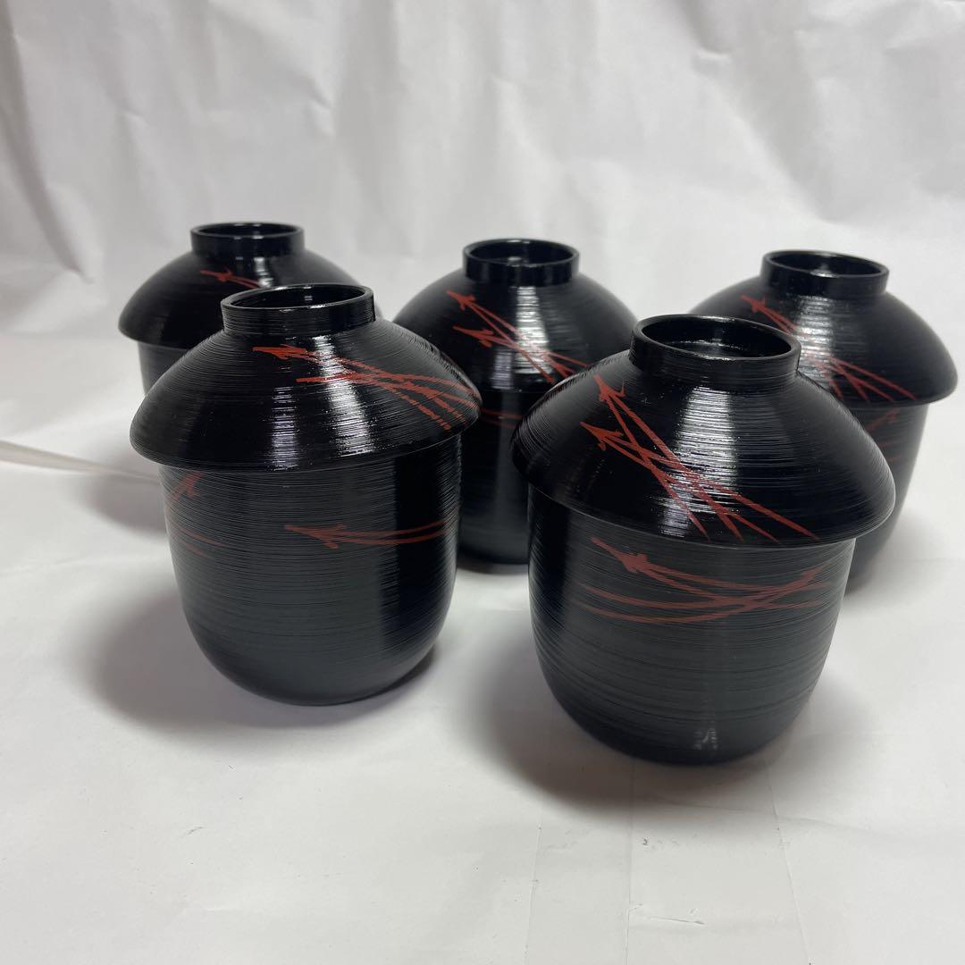 茶道具 懐石 黒刷毛目松葉吸物椀蓋付き昭和レトロ漆器