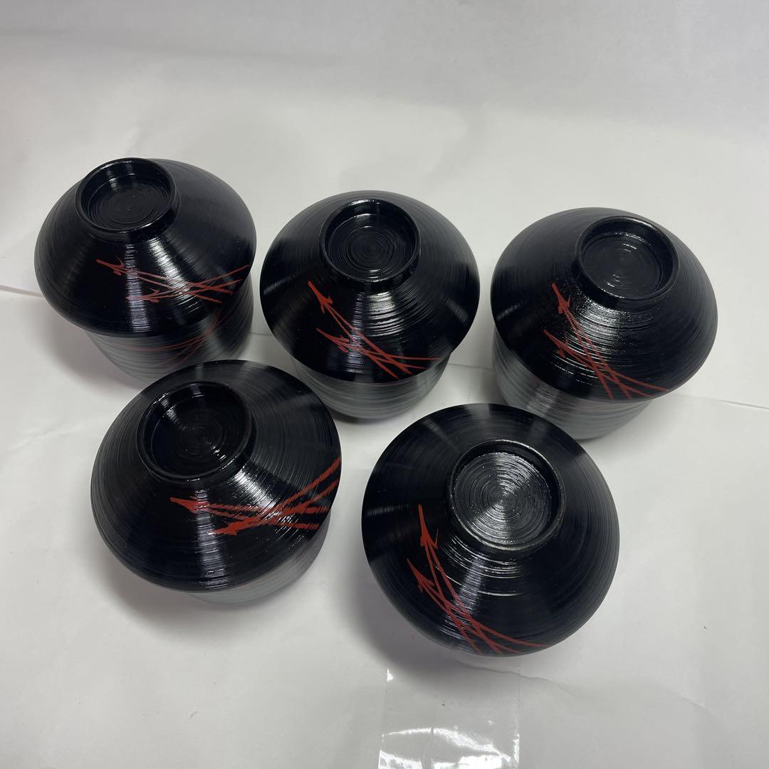 茶道具 懐石 黒刷毛目松葉吸物椀蓋付き昭和レトロ漆器