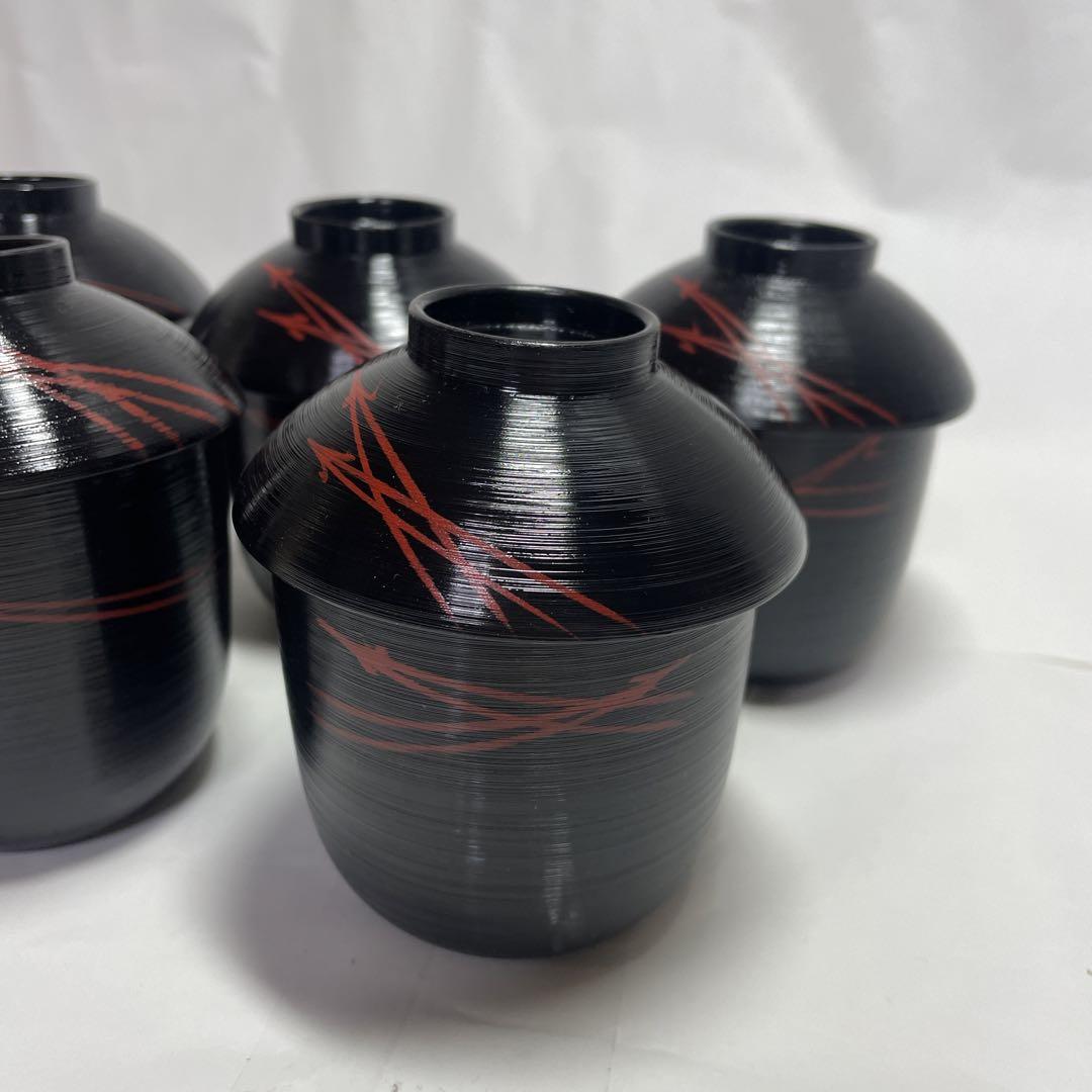 茶道具 懐石 黒刷毛目松葉吸物椀蓋付き昭和レトロ漆器