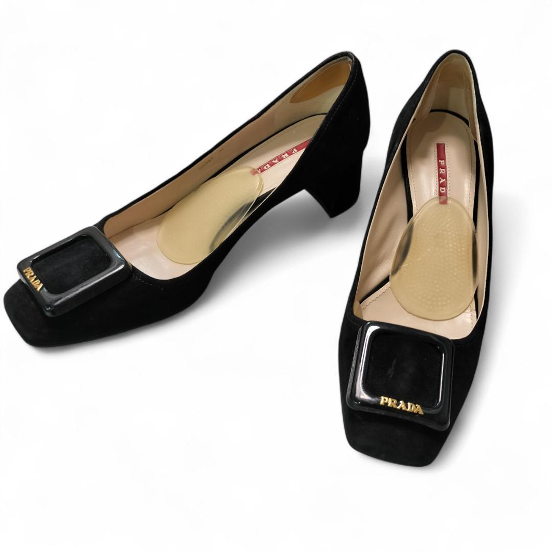【美品】PRADA プラダ パンプス スウェード 黒 バックル 39 26㎝
