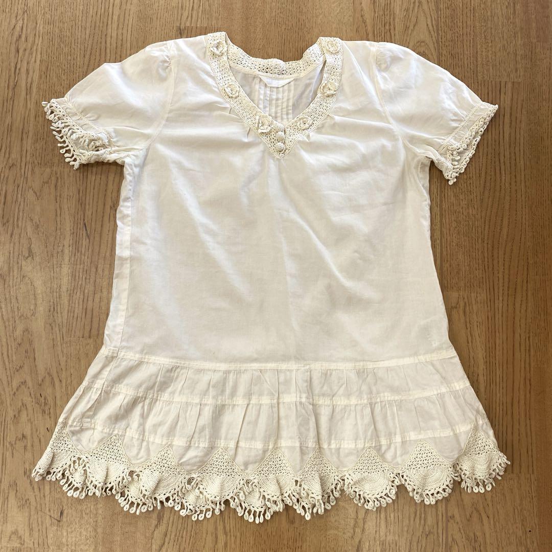 <美品>PINKHOUSEピンクハウス 半袖ローンブラウス コットンレース
