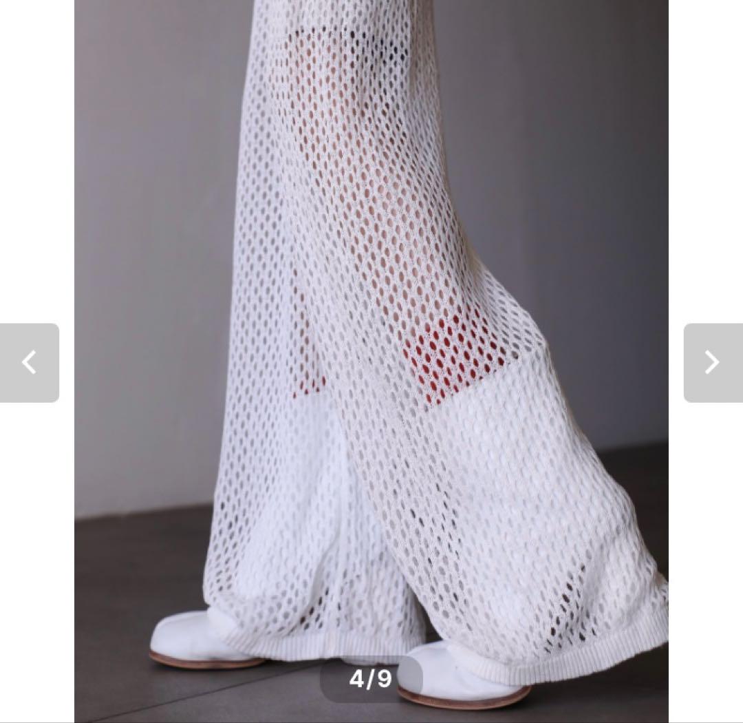 ヴィンテージ　ニットメッシュワイドパンツ　ホワイトパンツ