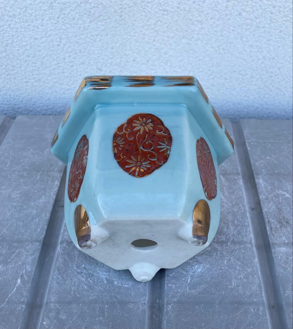 尾張焼 瀬戸焼 青磁 金彩 六角 盆栽鉢 盆栽 植木鉢 尾張焼 瀬戸焼 青磁 金彩 六角 盆栽鉢 盆栽 植木鉢