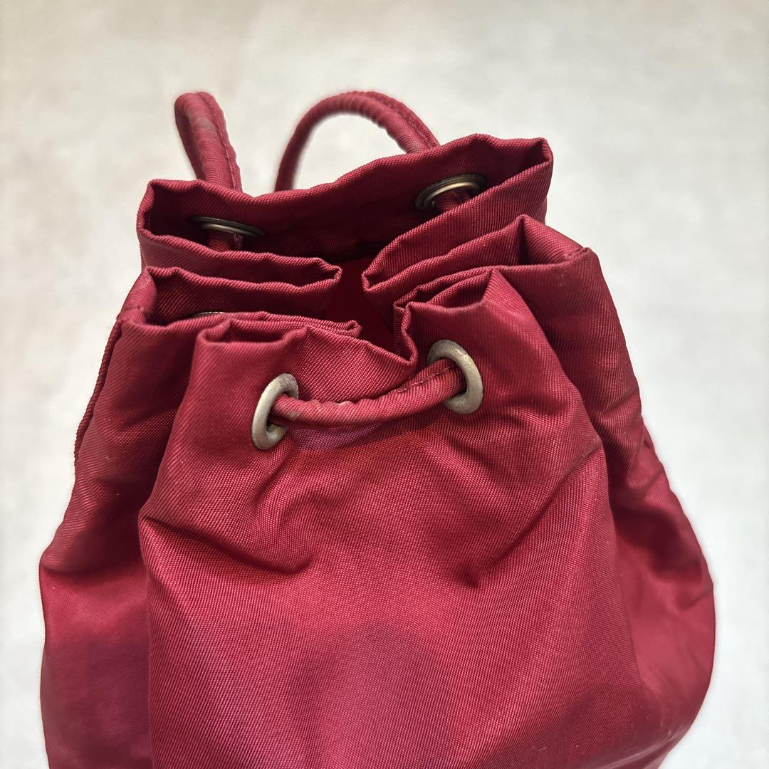 PRADA プラダ 巾着ポーチ 三角ロゴ レッド テスート ナイロン