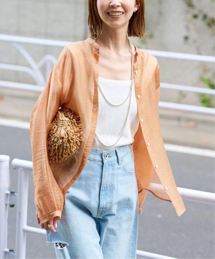 SLOBE IENA バンドカラーシアーシャツブラウス