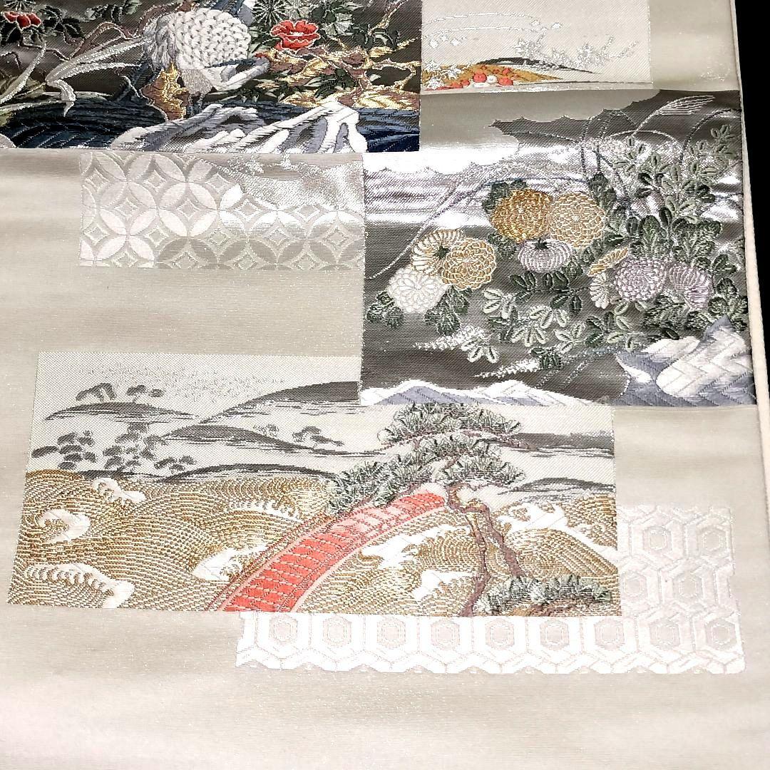 袋帯 正絹 色紙文？ 鶴 椿 菊 松 波 橋 御所車 花車 几帳 - メルカリ