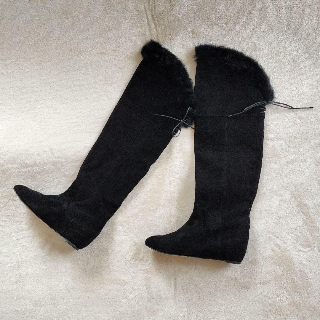 セブントゥエルブサーティニーハイロングブーツ編み上ラビットファー35 1 222.5cm SEVEN TWELVE THIRTY