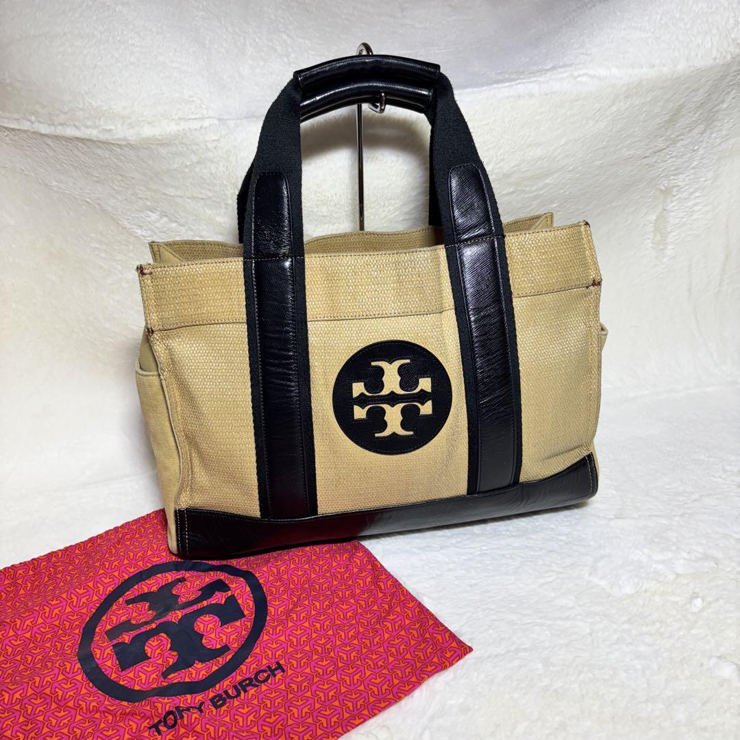 TORY BURCH トリーバーチ トートバッグ 巾着付き ストロー×レザー