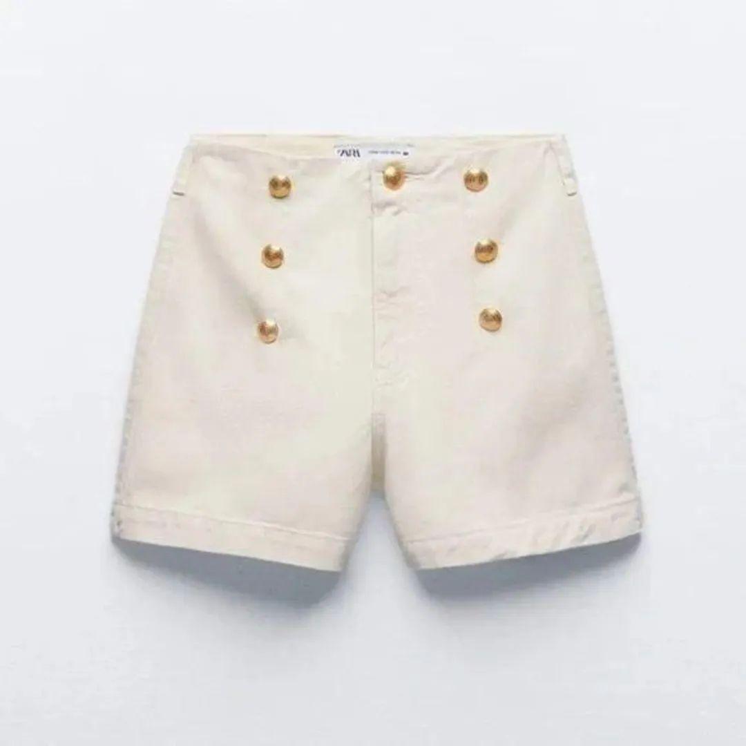ZARA デニム ショートパンツ ショーパン ホワイト ゴールド