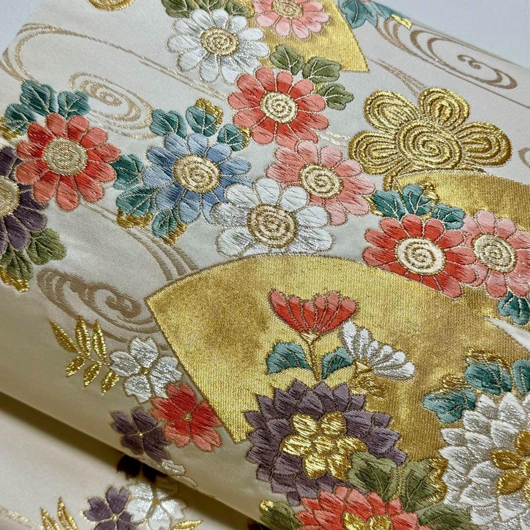 袋帯 金銀糸 菊 椿 華柄 花文 流水文 フォーマル NO-1020