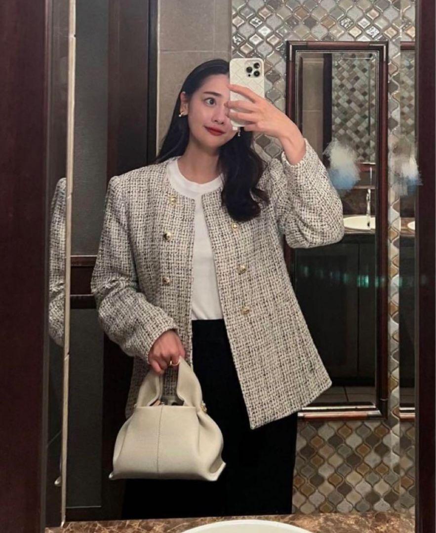 ZARA ラウンドネック テクスチャーブレザー XSサイズ エクリュ