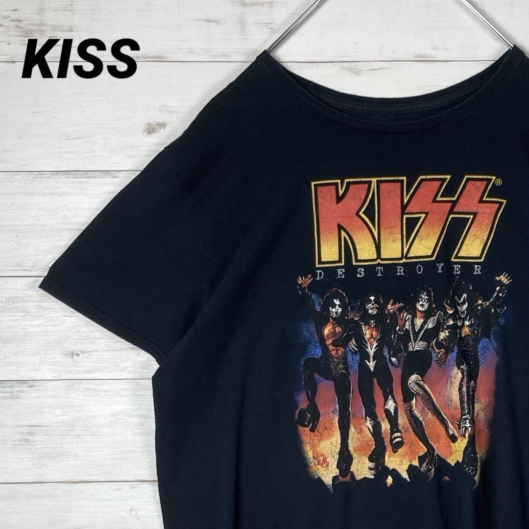 キッス 半袖シャツ ロゴプリント バンドT 黒 ブラック XL
