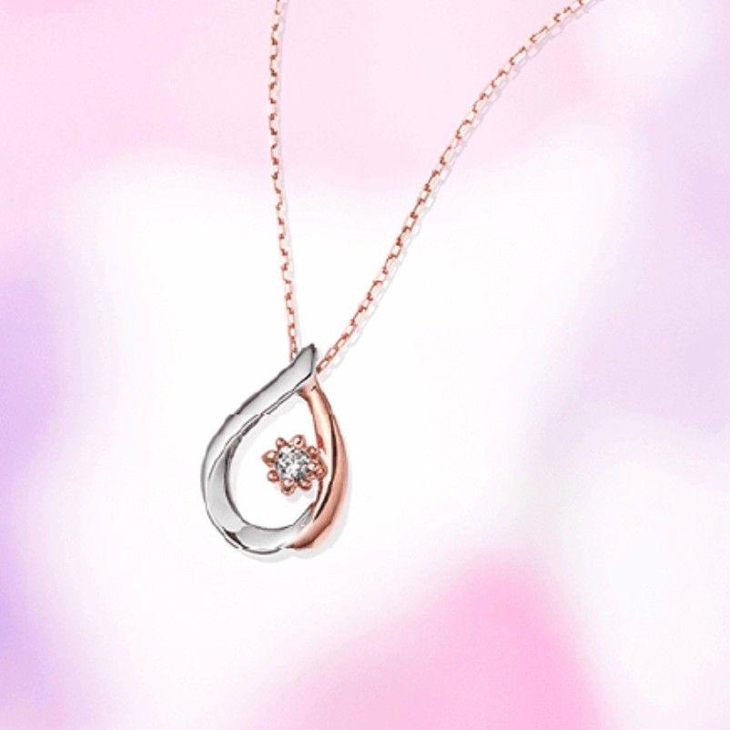 美品 4℃ 2024 春 限定 K10 桜 しずく 花 ダイヤモンド ネックレス
