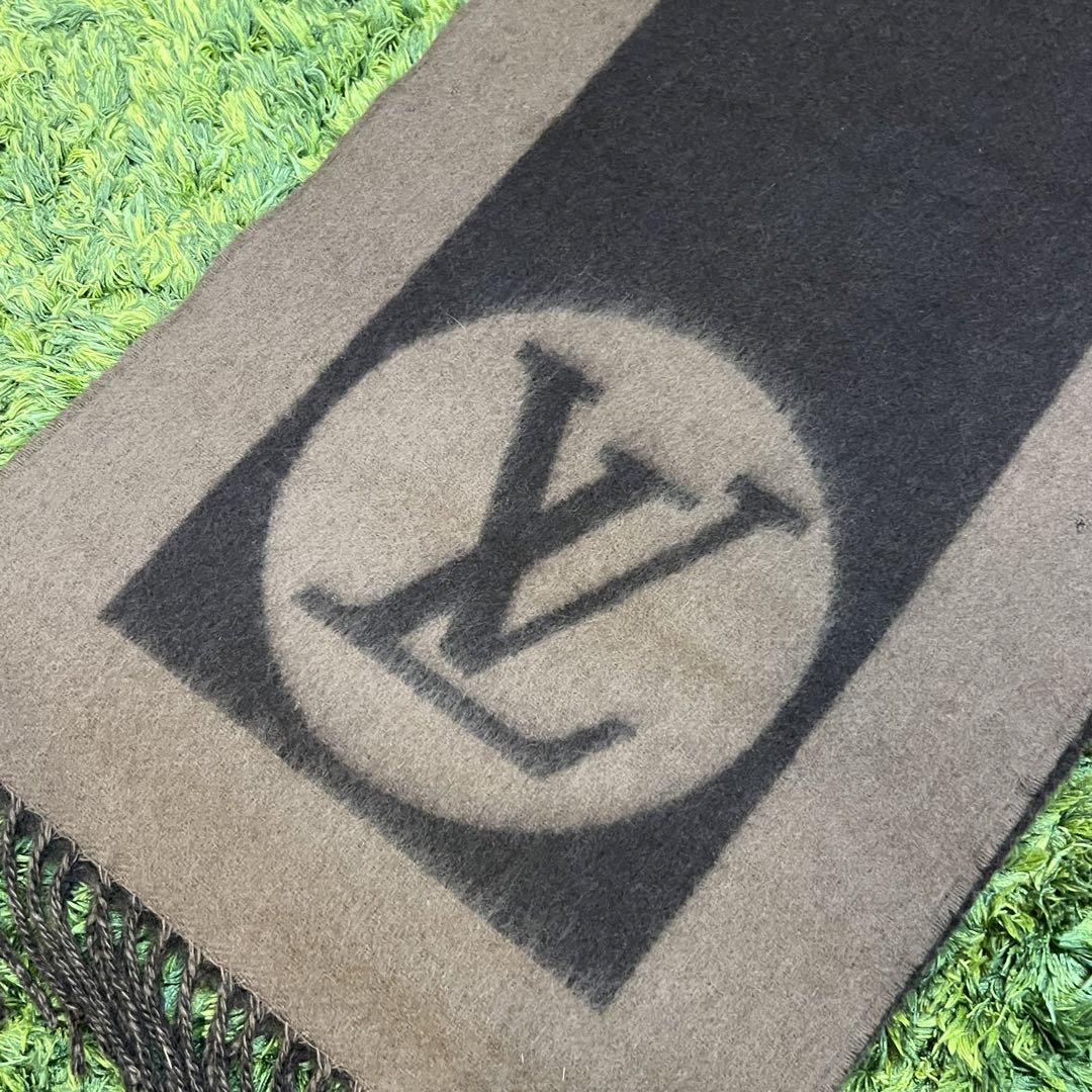 LOUIS VUITTON ルイ・ヴィトン マフラー エシャルプカーディフ ウール アンゴラ グレー モノグラム ロゴ フリンジ 401486 美品