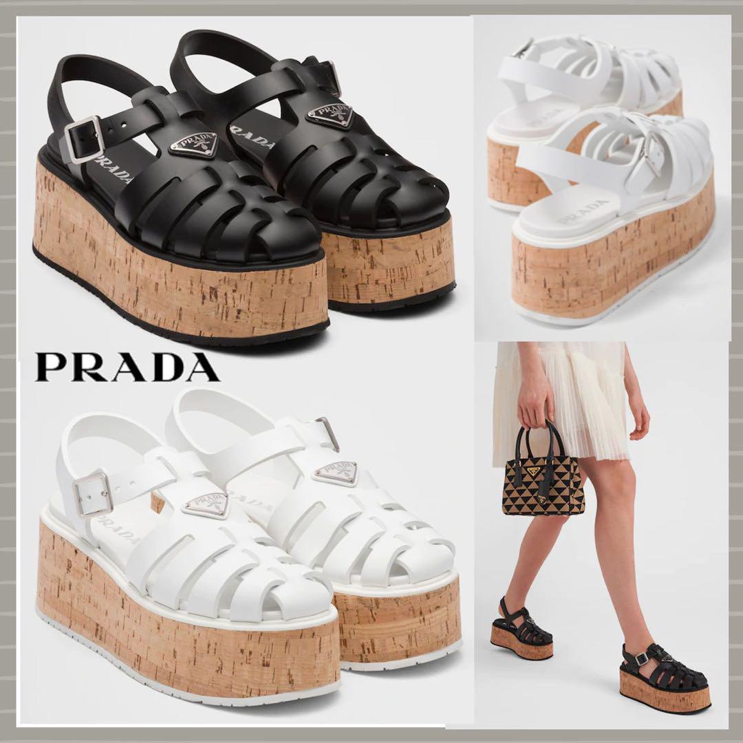 【2025秋冬新作】 厚底サンダル PRADA ホワイト メルカリ - 靴