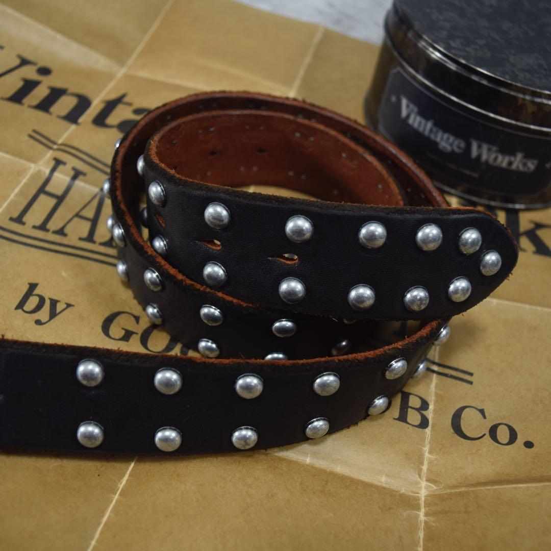 美品 VINTAGE WORKS スタッズベルト 茶芯 黒 DH5550 日本製