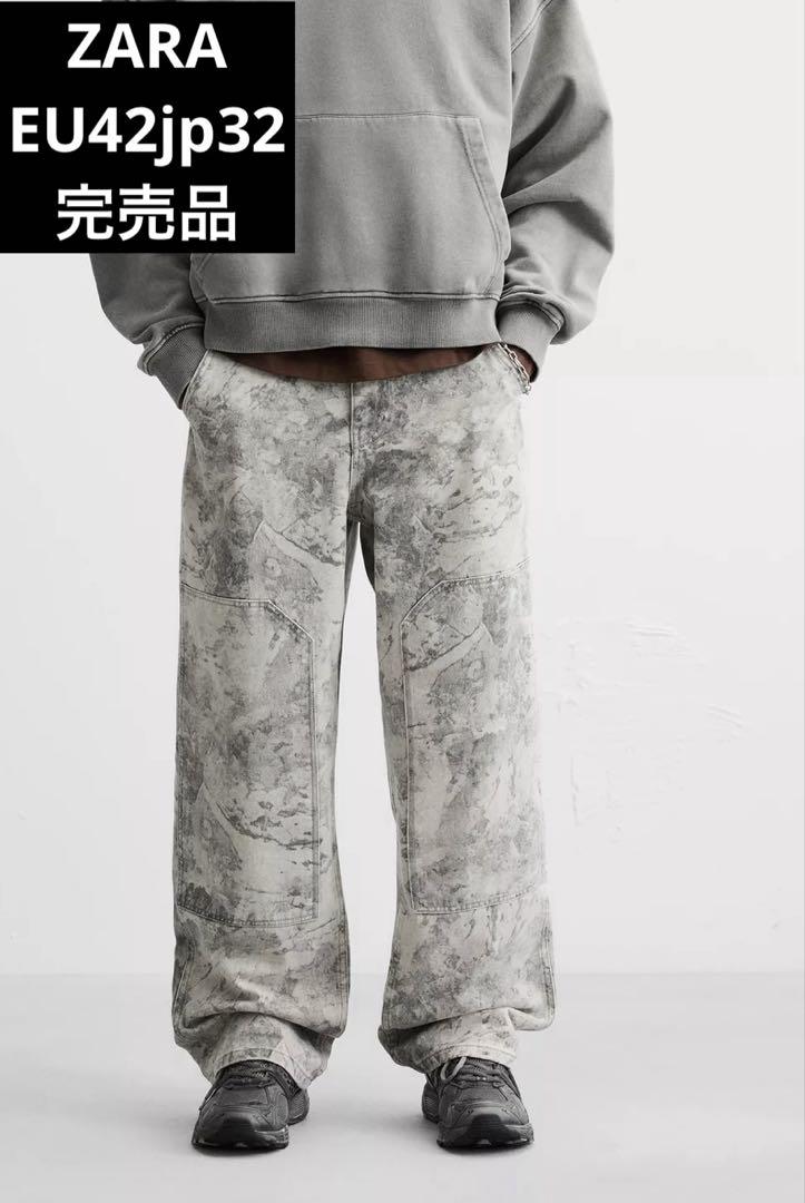 【ZARA】ウォッシュ加工カーペンターパンツ 4470/402/020 ウォッシュ加工カーペンターパンツ - ブラック | ZARA Japan / 日本