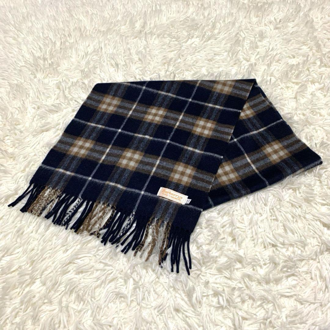 最新 バーバリー Burberrys 未使用級】 ピュアカシミヤ ネイビー マフラー 小物