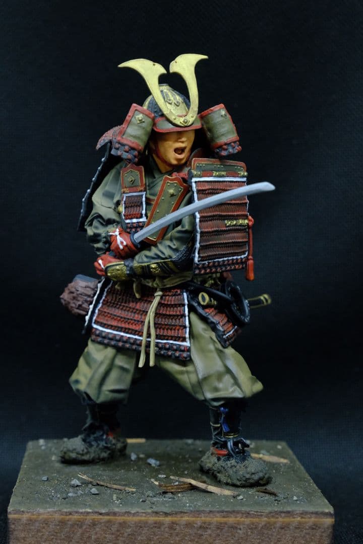 鎌倉時代の鎧武者　プラモデル・ジオラマベース　完成品