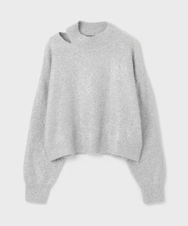 509188GRACE CONTINENTALラメフェザーニットトップ シルバー