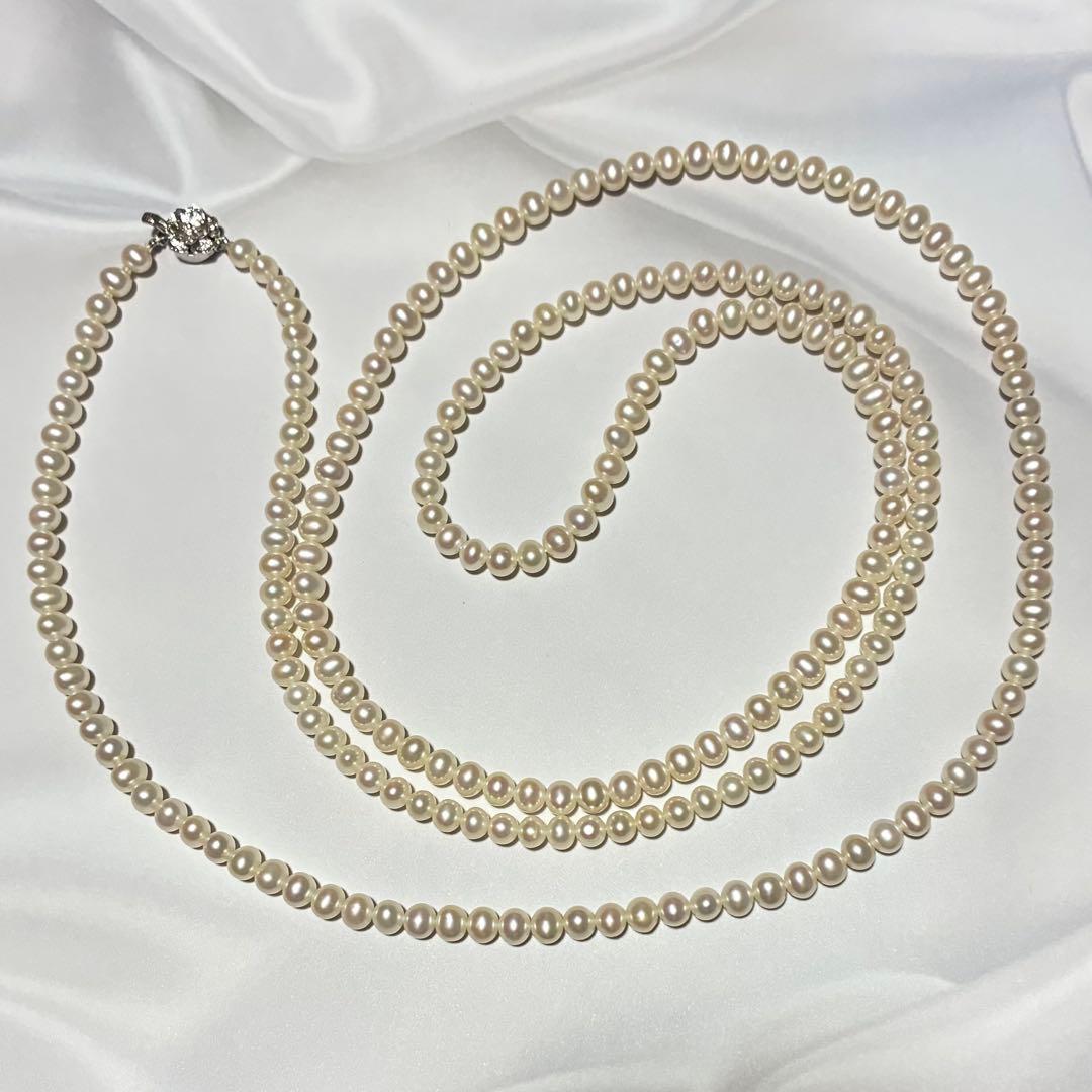 淡水真珠　5.5〜6.0ミリ　ホワイト ロングネックレス　120cm 淡水パール