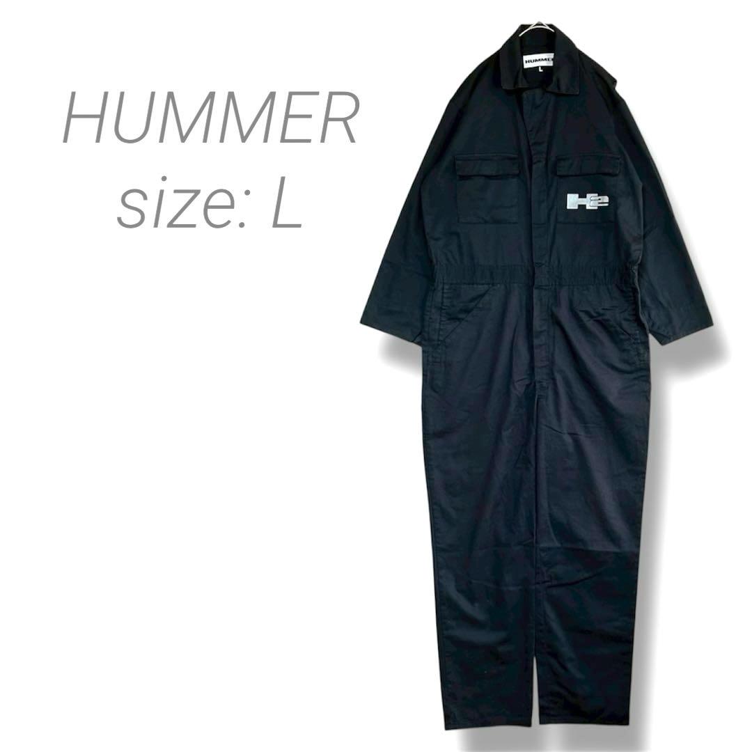 【ハマー】HUMMER ブラックオーバーオール つなぎ L H2ロゴ入り 綿混