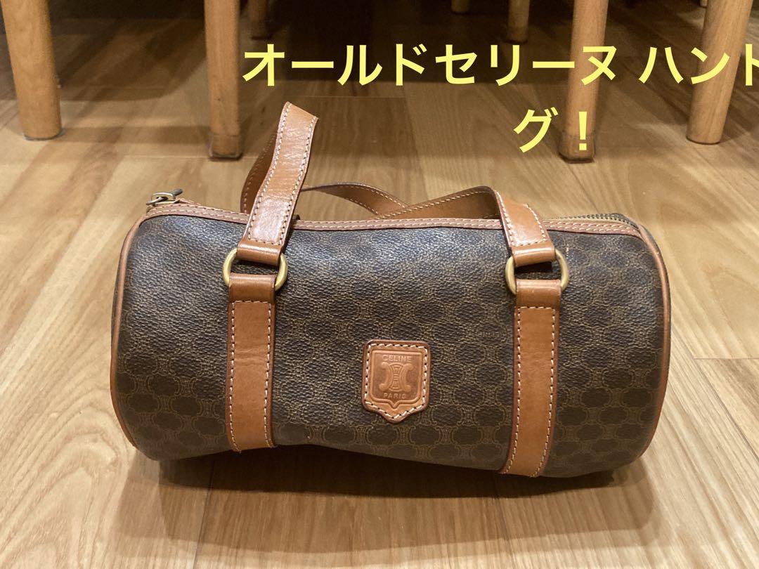 CELINE オールドセリーヌ マカダム柄 筒形ミニボストン肩掛けバッグ