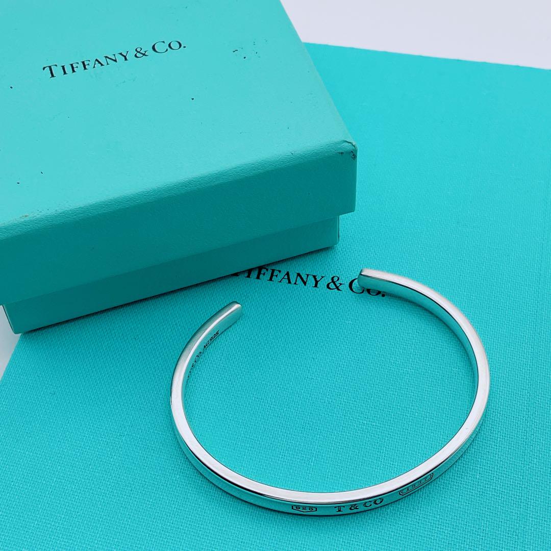 【極美品】ティファニー　ナローカフバングル　箱　巾着袋セット　シルバー925 Tiffany & Co. カフ バングル ナロー 1837 シルバー925