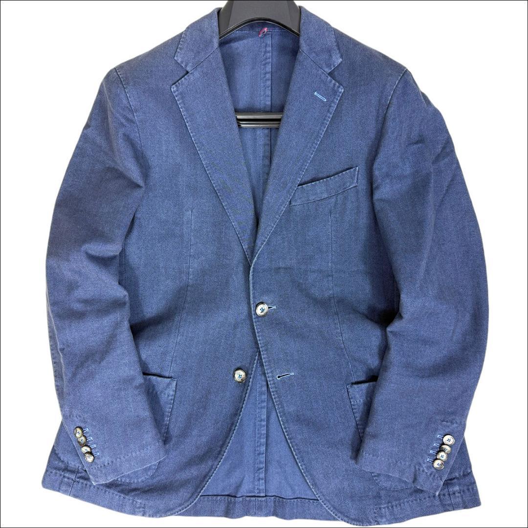 J7042超美品134napoli 伊製ヘリンボーン柄サキソニージャケット紺48