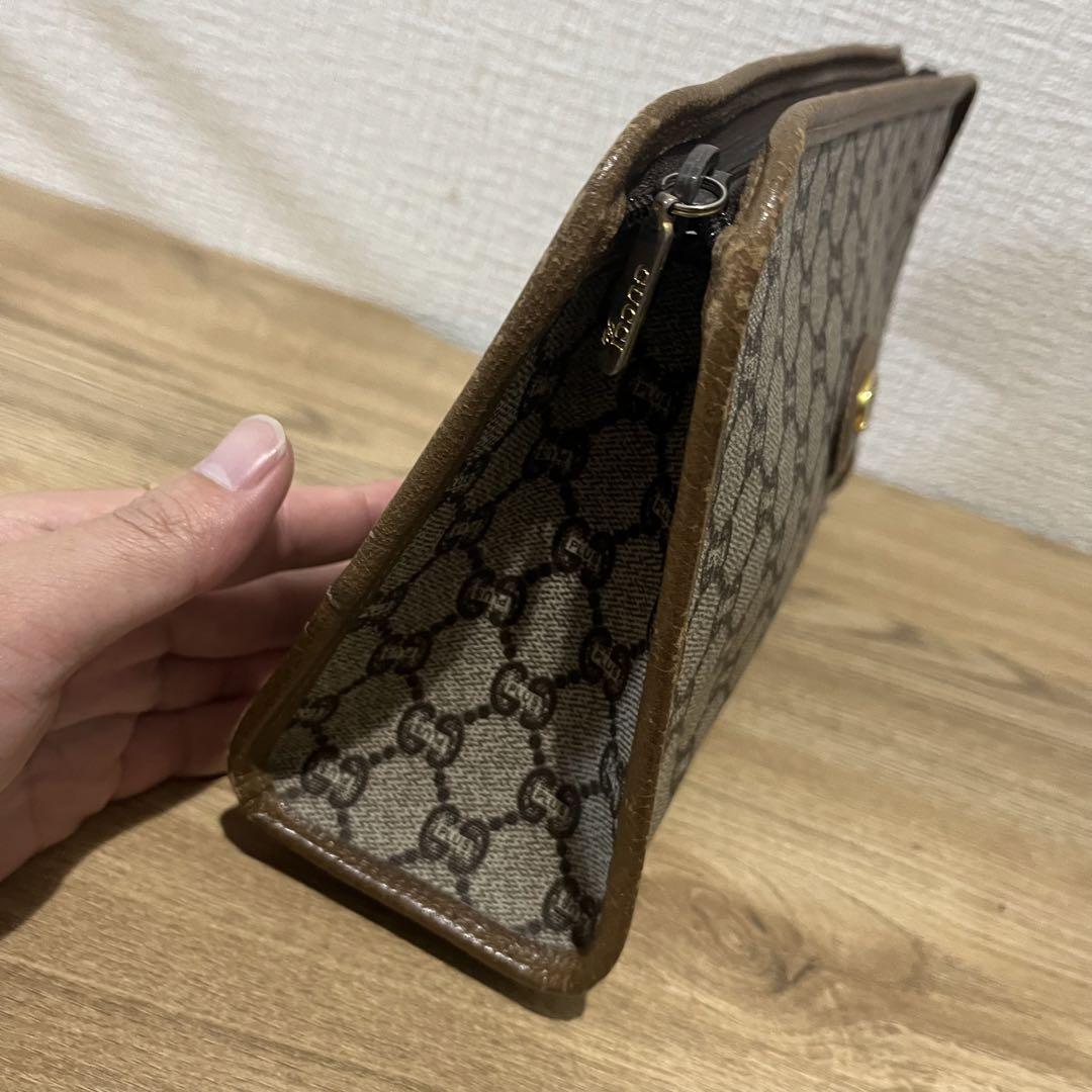 GUCCI クラッチバッグ　セカンドバッグ　GGスプリーム　ロゴ　PVC 茶色 GUCCI グッチ セカンドバッグ GGスプリーム レザー PVC