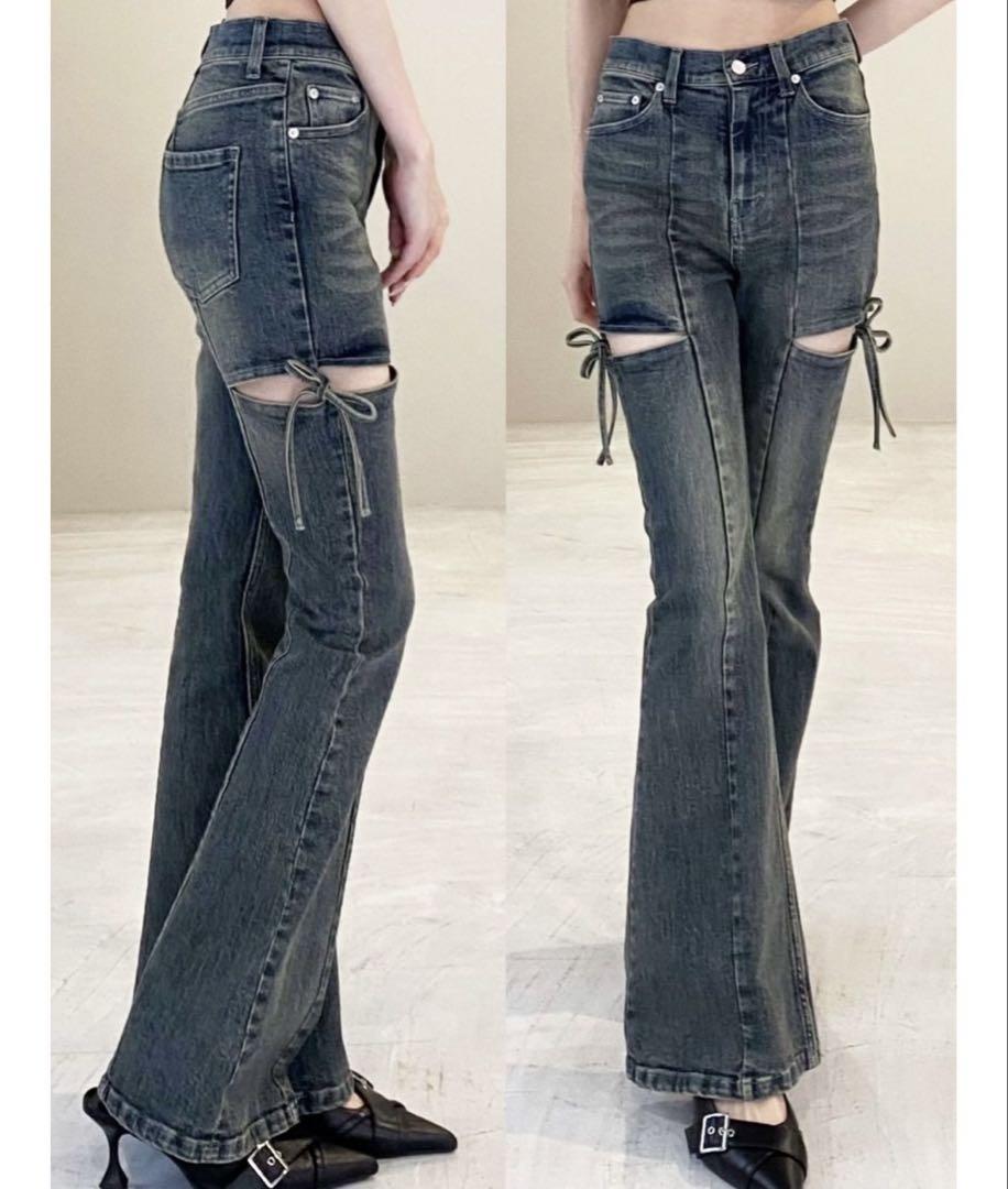 【タグ付き新品】RESEXXY カットアウトリボンデニムパンツ ブルー Mサイズ