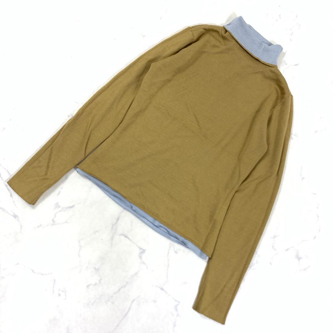 長袖ニット ブルー×ベージュ