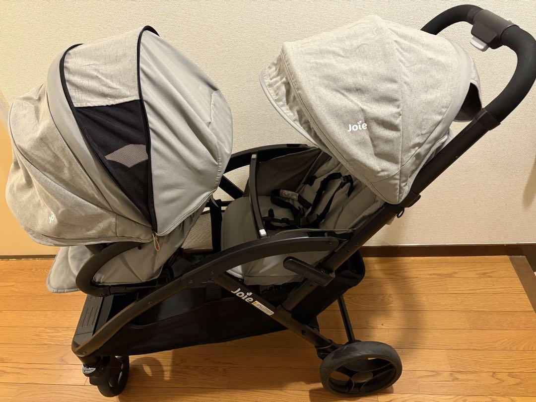 【美品】joie 二人乗りベビーカー グレー 2024年購入　専用レインカバー付