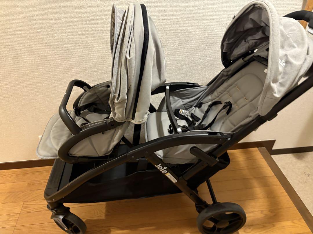 【美品】joie 二人乗りベビーカー グレー 2024年購入　専用レインカバー付
