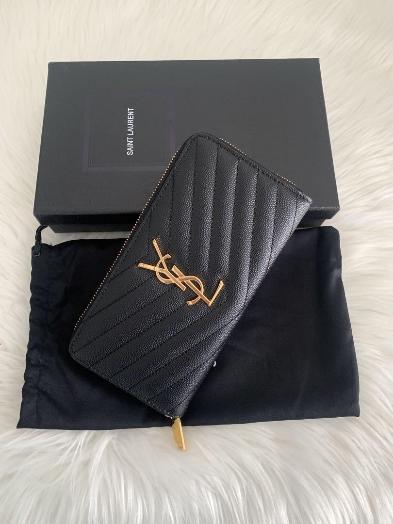 SAINT LAURENT 黒 レザー 長財布 YSL 小銭入れ カード