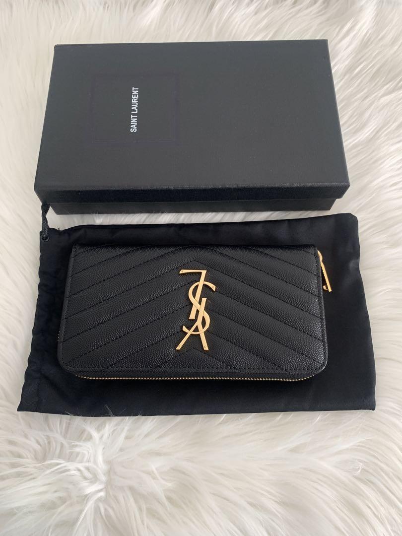 SAINT LAURENT 黒 レザー 長財布 YSL 小銭入れ カード
