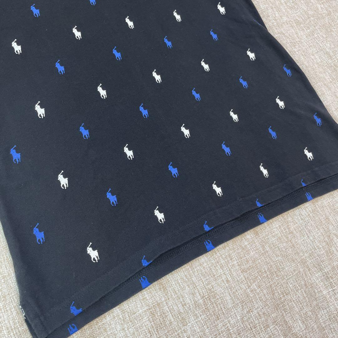 ラルフローレン 希少 ブラック ワッペン ポニー刺繍 総柄 ポロシャツ Lサイズ
